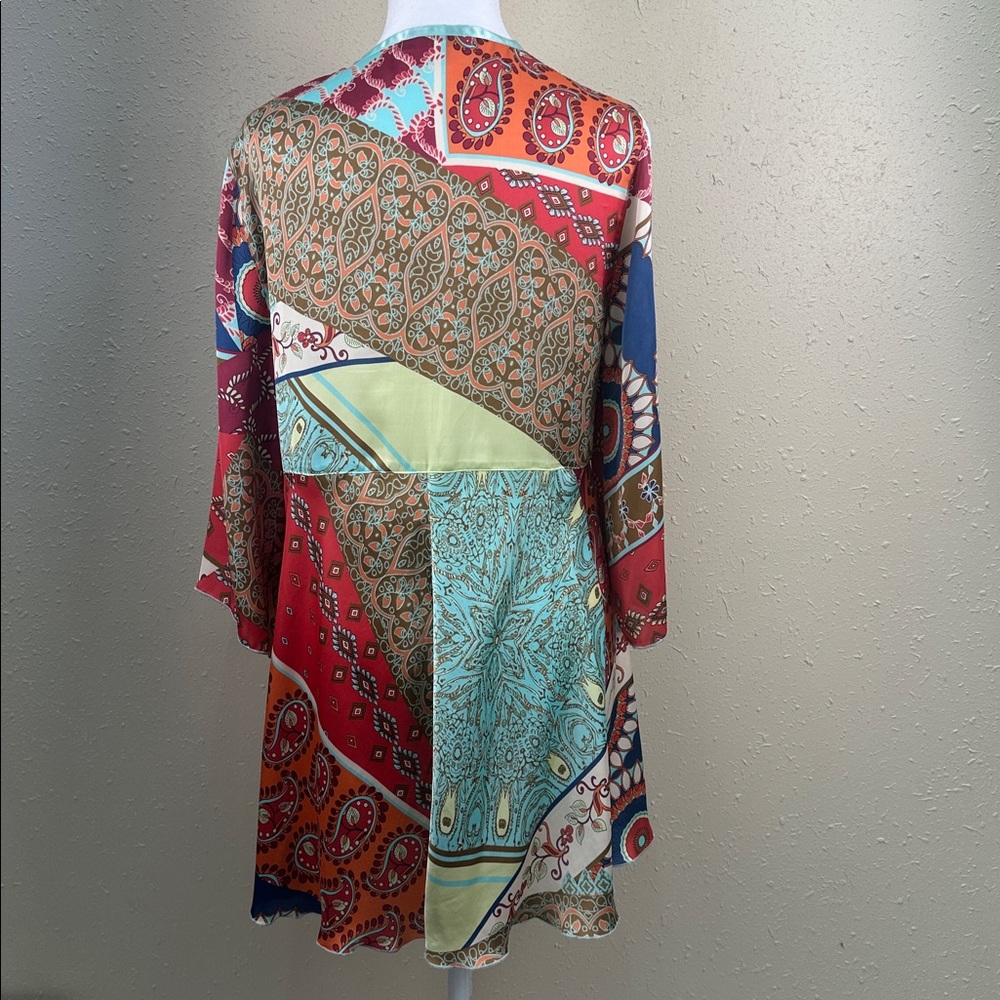CAbi patchwork tie-front kimono or tunic, Style 914 parsley floral print size M - Picture 6 of 8